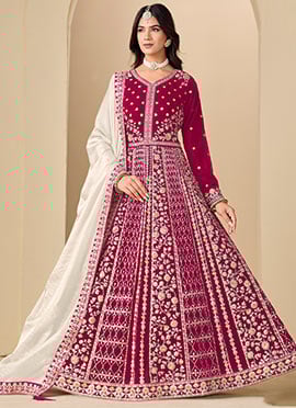 Royal Rani Pink Velvet Embroidered Sequins Zari Anarkali Suit