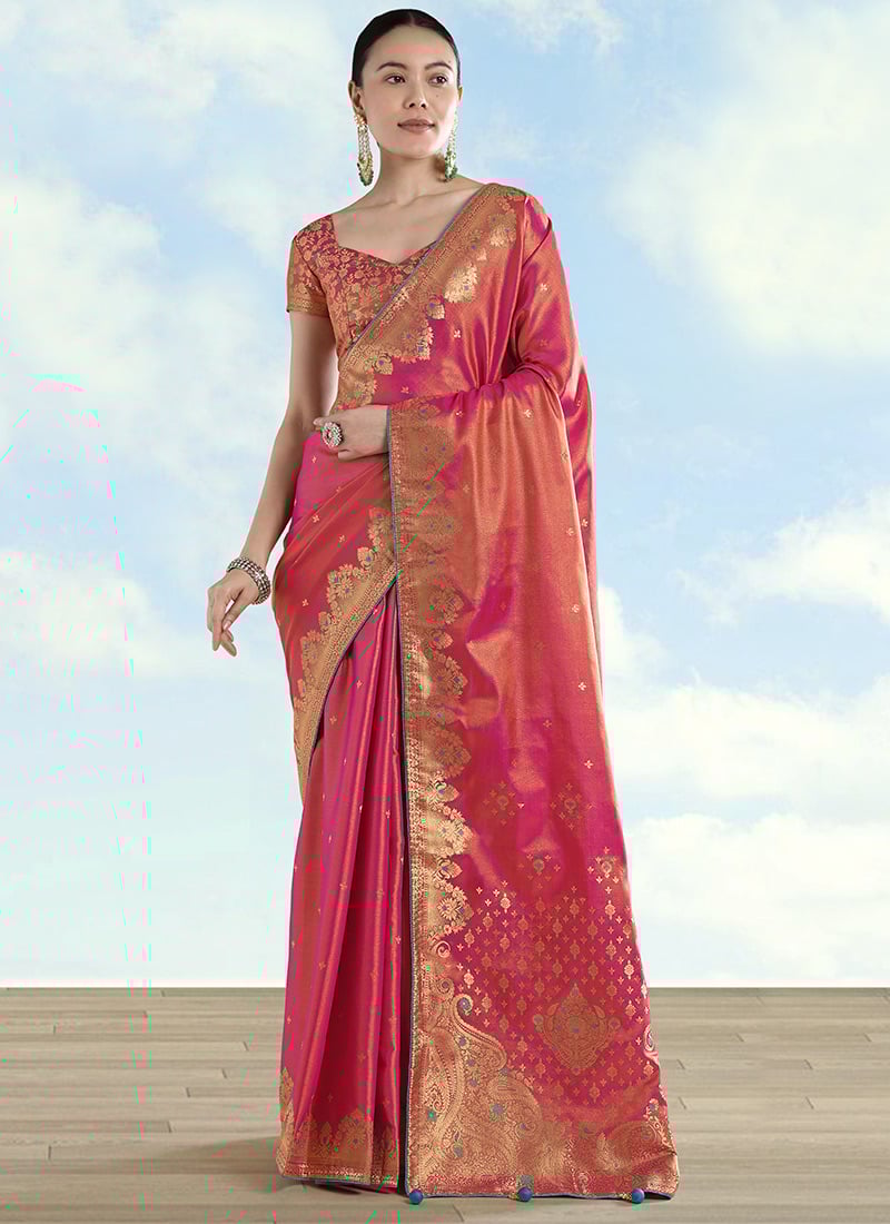 Royal Red Banarasi Tissue Silk Paisley Zari Woven Saree Festive Wear