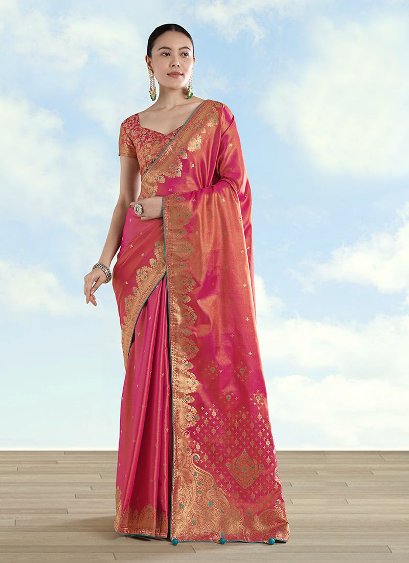 Royal Red Banarasi Tissue Silk Woven Saree Festive Wear