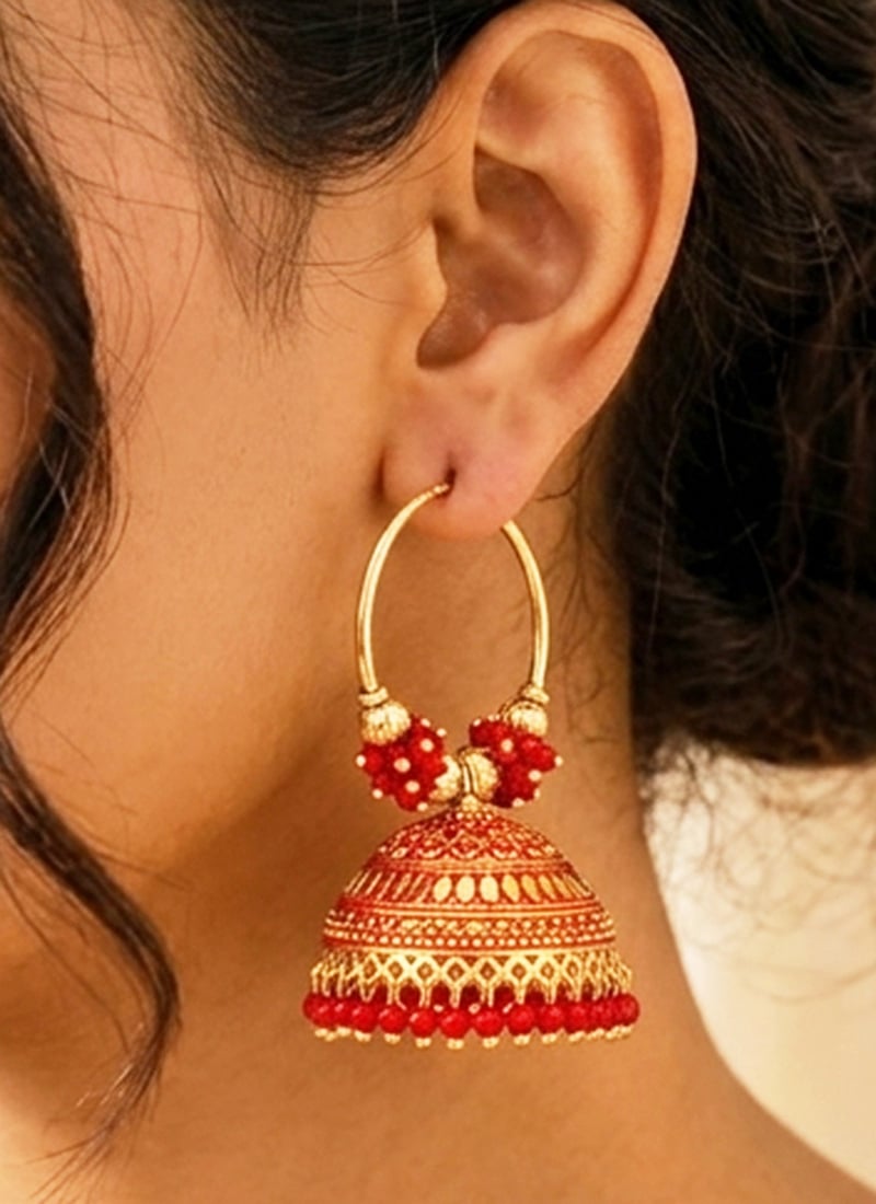 Royal Red Beaded Jhumka
