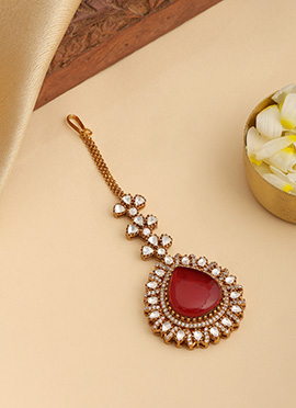 Royal Red Brass Kundan Stones Mangtikka
