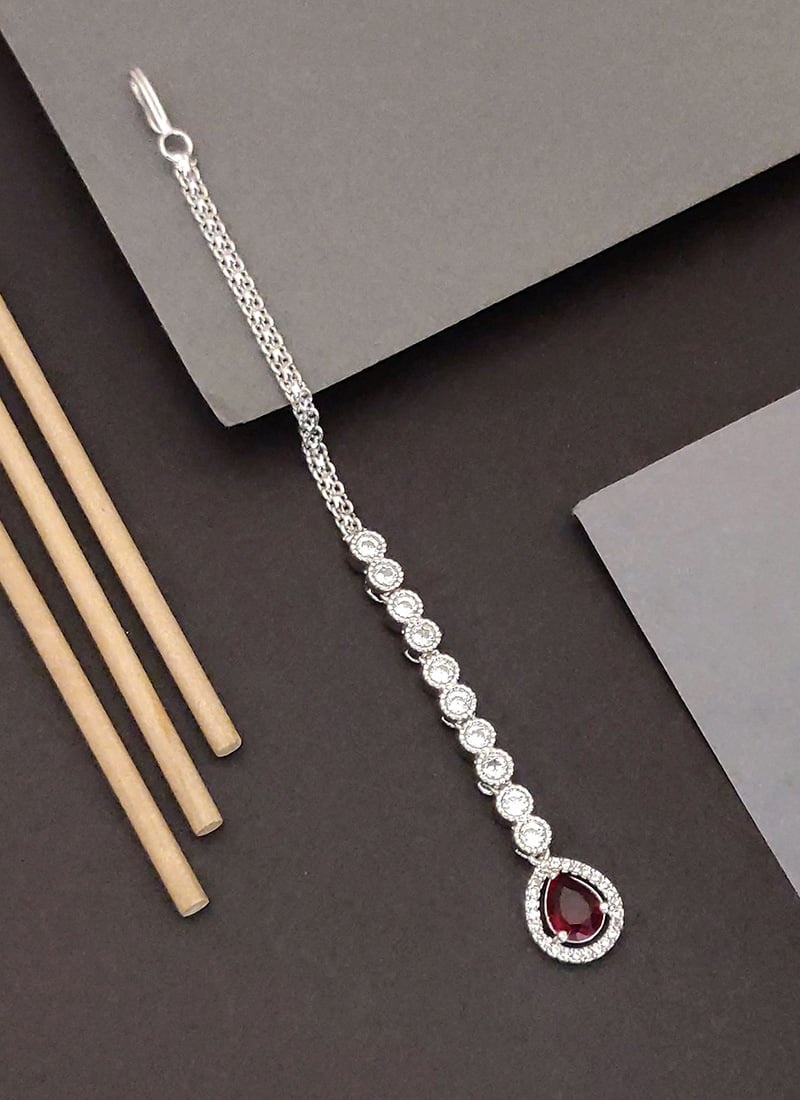 Royal Red Kundan Stones American Diamond Mangtikka Festive Wear