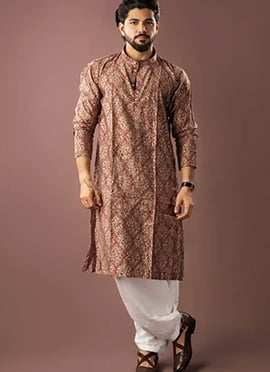 Royal Red Modal Silk Printed Kurta Pyjama