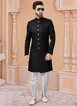 Royal Sequins Thread Jacquard Dupion Silk Indowestern Sherwani