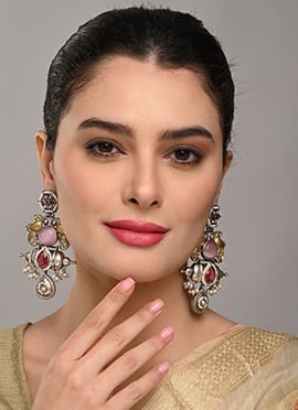 Royal Silver Pearl Stone Chaand Bali