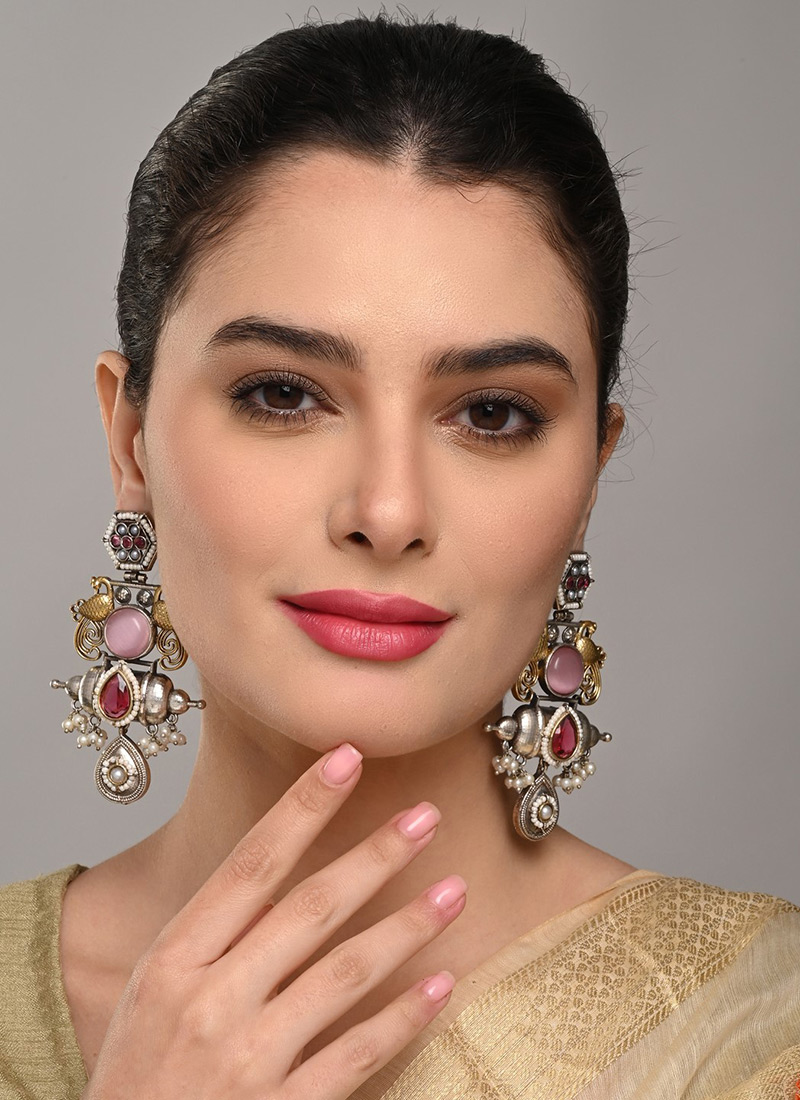 Royal Silver Pearl Stone Chaand Bali After Six Wear