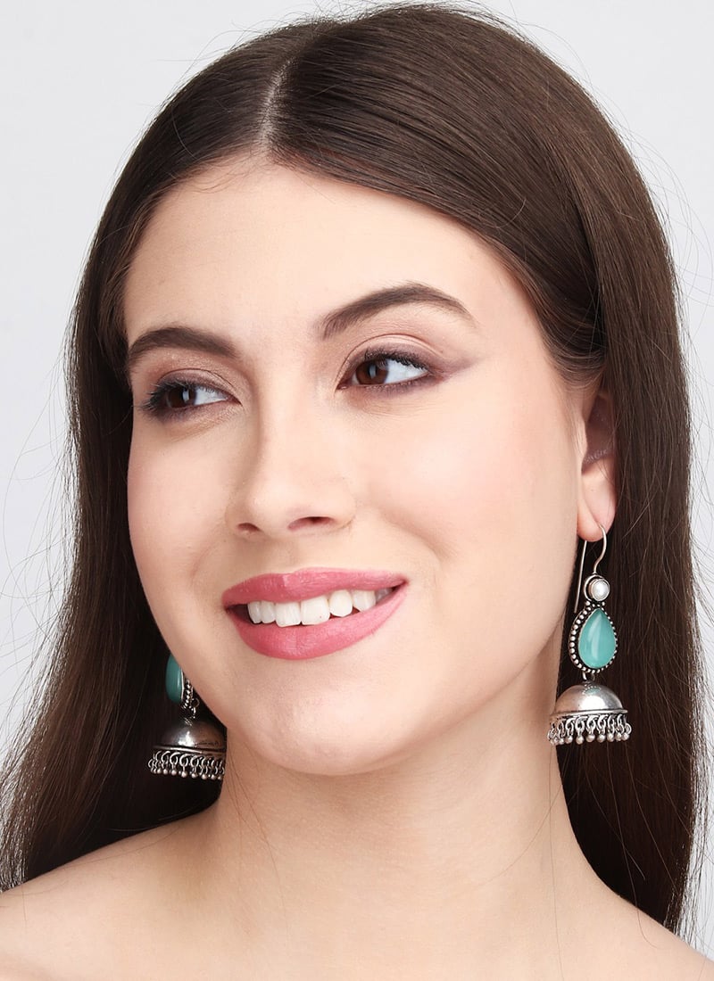 Royal Silver Pearl Stone Jhumka After Six Wear
