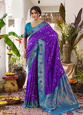 Royal Violet Soft Silk Jacquard Zari Woven Saree