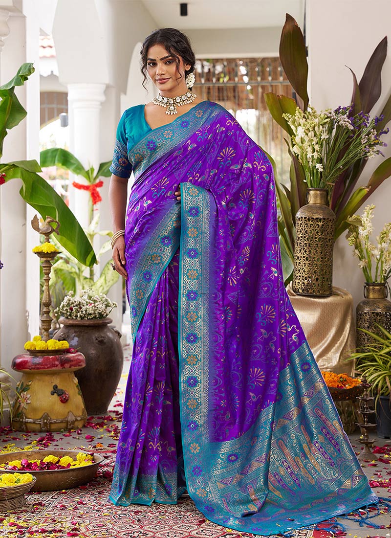 Royal Violet Soft Silk Jacquard Zari Woven Saree Festive Wear
