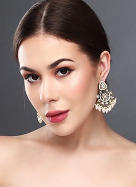 Royal White Meenakari Kundan Pearl Hoops