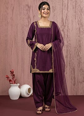 Royal Wine Art Silk Zari Sequins Salwar Suit