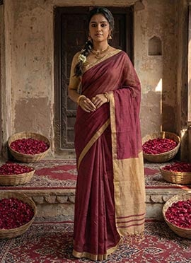 Royal Wine Blended Cotton Woven Saree