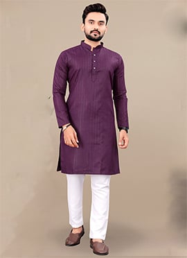 Royal Wine Cotton Blend Zari Kurta Pyjama