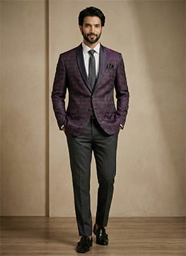 Royal Wine Satin Jacquard Blazer