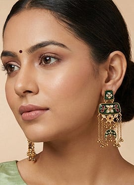 Ruby Green Golden Long Chain Dangler Earrings