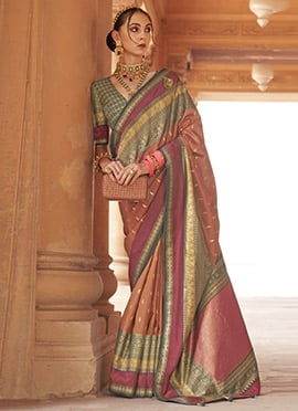 Rust Art Silk Saree