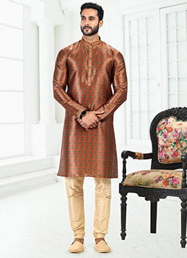 Rust Banarasi Silk Digital Pinted Kurta Pyjama