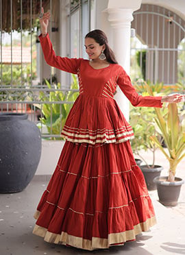 Rust Cotton Gota Patti Peplum Skirt Set