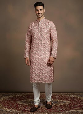 Rust Cotton Sequins Kurta Pyjama
