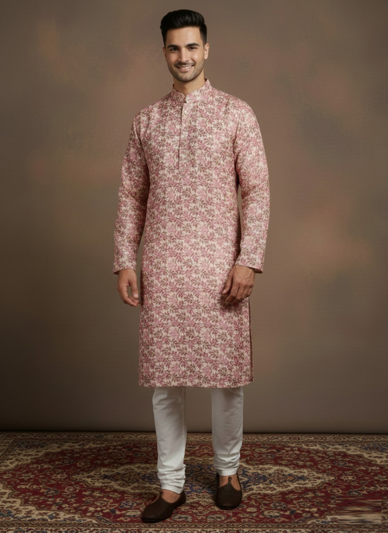 Rust Cotton Sequins Kurta Pyjama Festive Wear