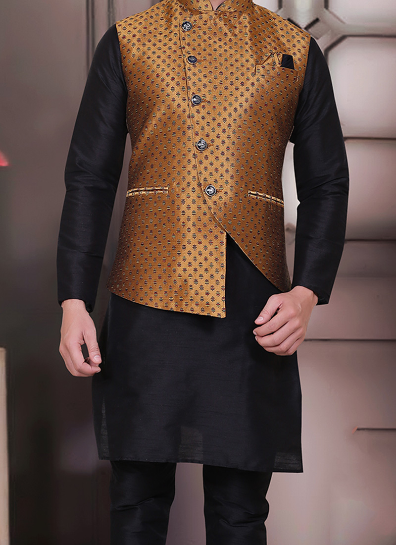 Buy Rust Jacquard Silk Nehru jacket Online at Best Price Cbazaar