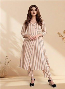 Rust Orange Cotton Printed Wrap Style Kurta Pant S