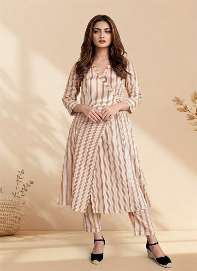Rust Orange Cotton Printed Wrap Style Kurta Pant S After Six Wear