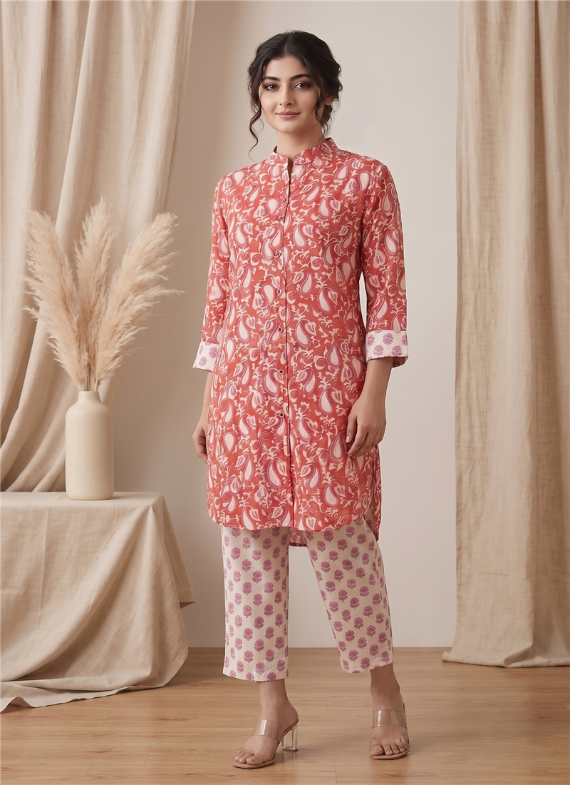 Rust Printed Cotton Kurta Set After Six Wear
