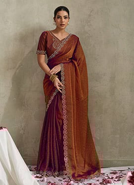 Rust Satin Silk Stone Saree