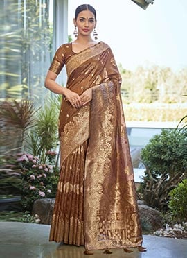 Rust Shimmer Silk Zari Woven Saree