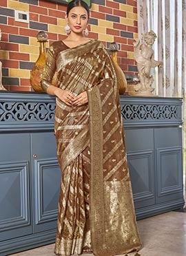 Rust Shimmer Silk Zari Woven Saree