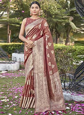 Rust Shimmer Silk Zari Woven Saree