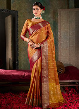 Rust Shimmer Tussar Silk Jacquard Zari Saree