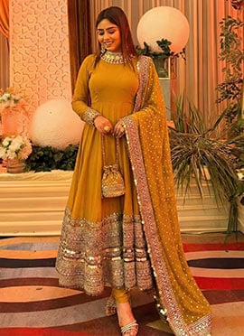 Rust Silk Embroidered Sequins Anarkali Suit