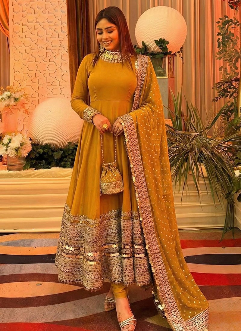 Rust Silk Embroidered Sequins Anarkali Suit Festive Wear