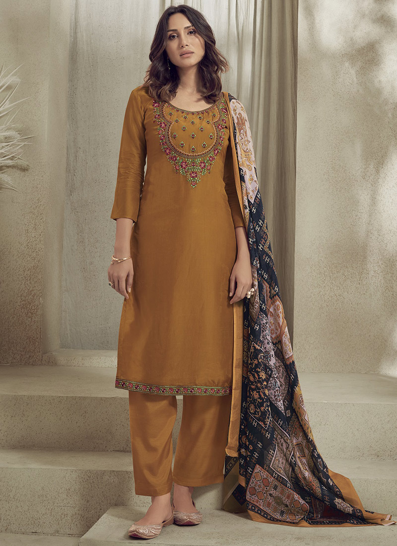 Buy Rust Uppada Silk Embroidered 