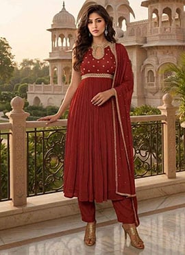 Rust Zari Sequins Georgette Anarkali Suit