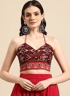 Rustic Brown Chanderi Ikat Printed Blouse