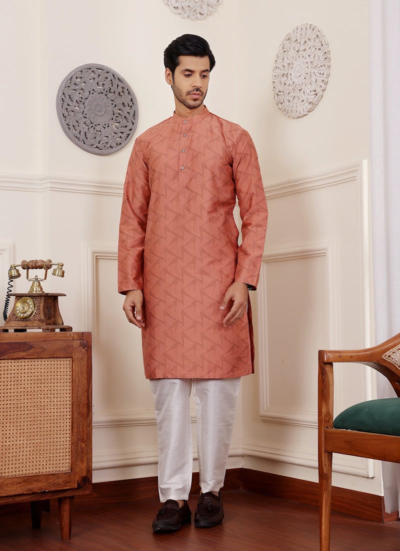 Rustic Orange Viscose Jacquard Kurta