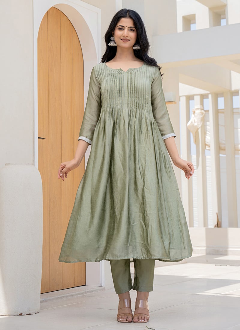 Sage Green Chiffon Crepe Gota Straight Pant Suit After Six Wear
