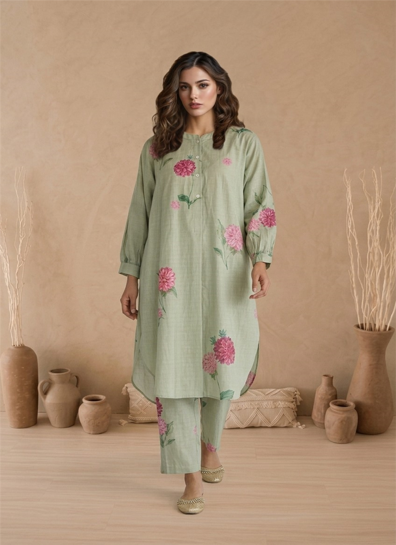 Sage Green Printed Cotton Kurta Set After Six Wear