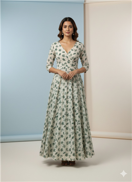 Sage Silk Cotton Printed Maxi Dress