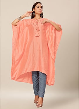 Salmon Pink Dola Silk Kaftan