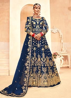 Sapphire Blue Net Embroidered Sequins Anarkali Suit