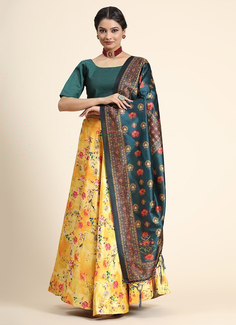 Satin Blend Printed Umbrella Lehenga Festive Wear