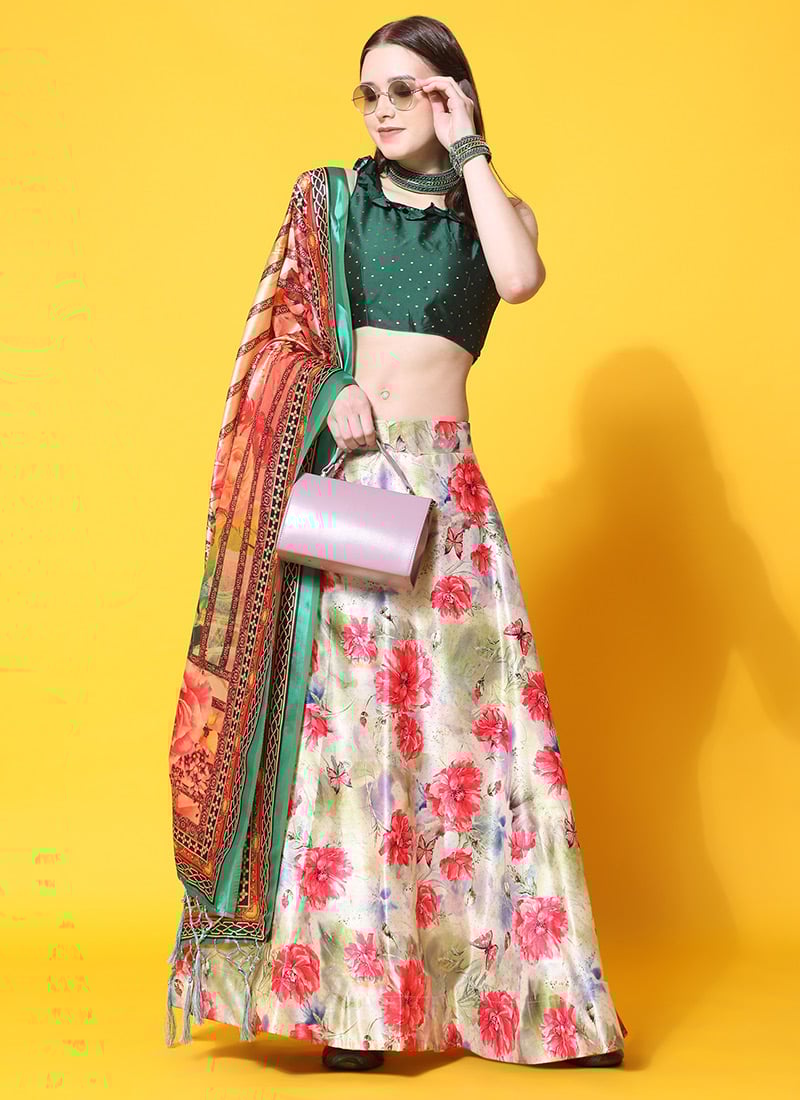 Satin Blend Printed Umbrella Lehenga Festive Wear