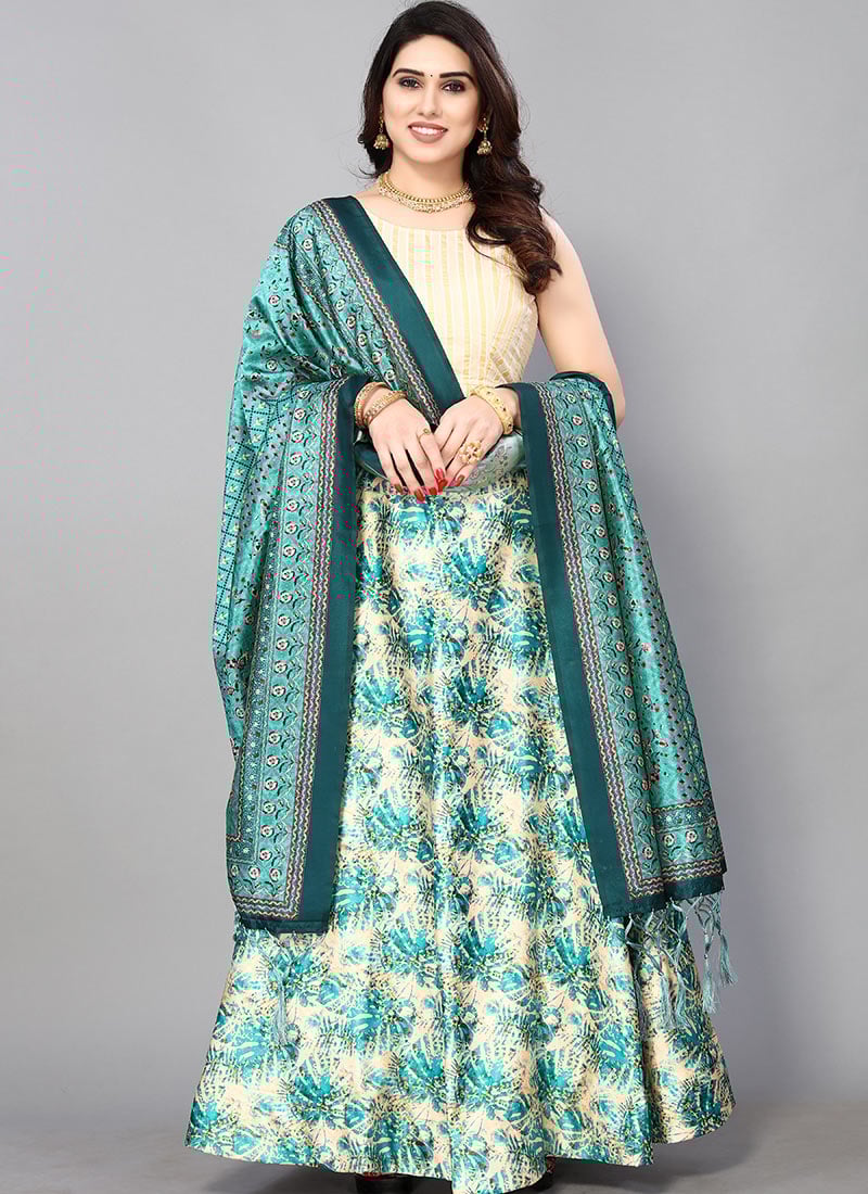Satin Blend Printed Umbrella Lehenga Festive Wear