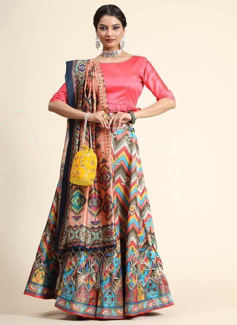 Satin Blend Printed Umbrella Lehenga Festive Wear