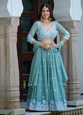Sea Blue Georgette Embroidered Sequins Lehenga