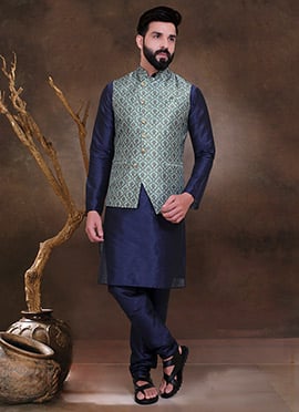 Sea Green Art Silk Digital Printed Nehru jacket